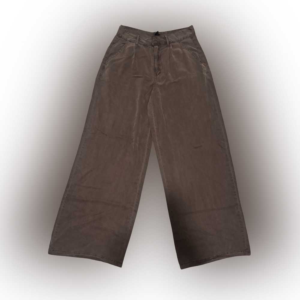 Brown High Waist Wide-Leg Women’s Flowy Pleated Trousers Size 8